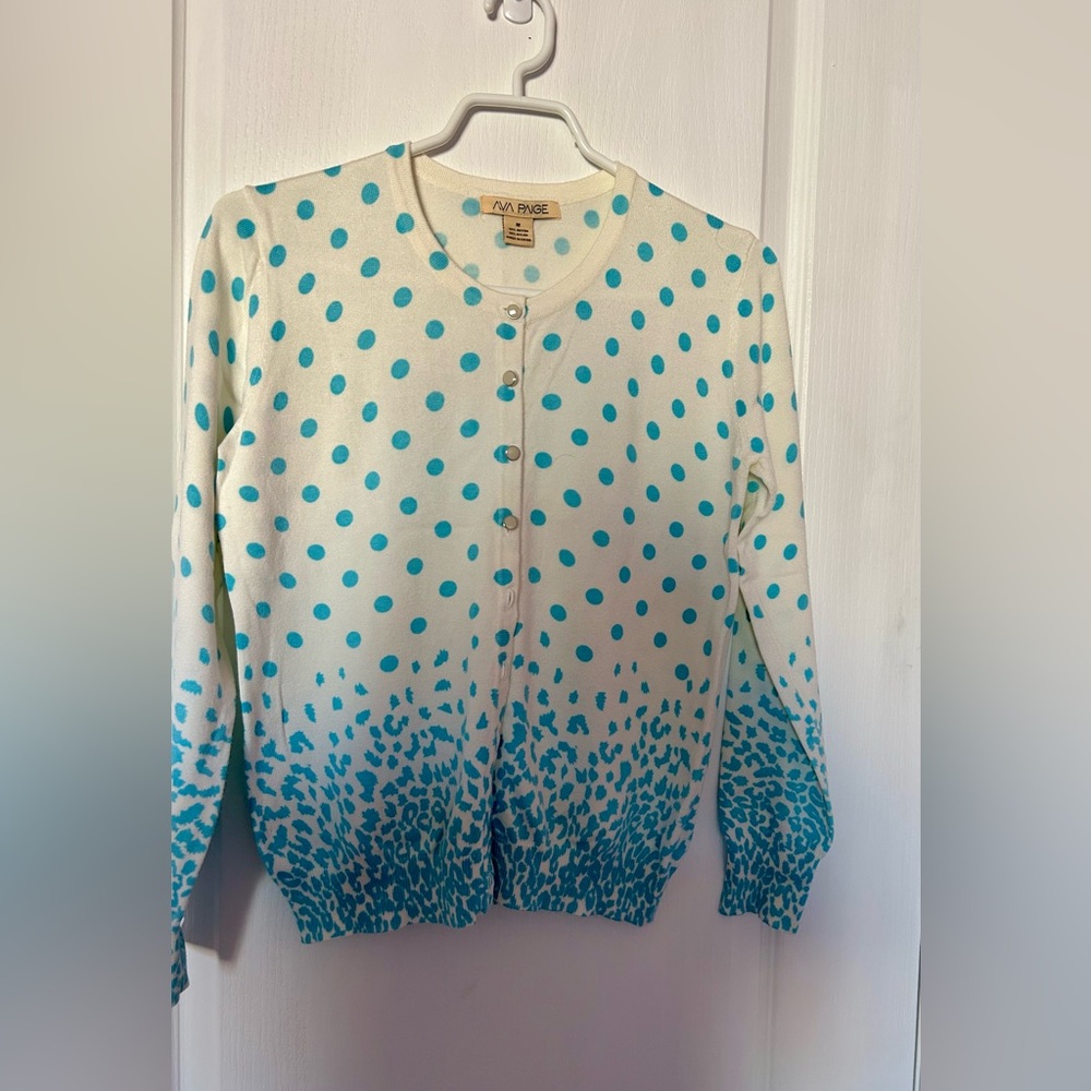 Ava Paige Aqua Blue Polka Dot Sweater Size Medium